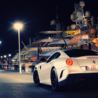 White sports car boat night - night time free wallpaper for tablet