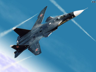 Fighter jet blue sky contrails - vray free wallpaper