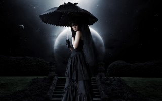 Woman black dress umbrella moon - a black dress holding free wallpaper