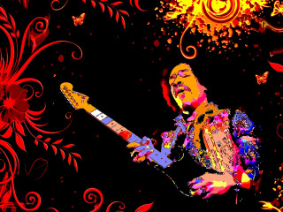 Man playing guitar red yellow - digital artwork free wallpaper