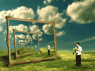 Man field puzzle piece woman 2 - surrealism free wallpaper