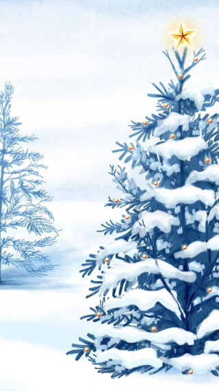 Christmas tree snow star landscape - free winter wallpaper for mobile