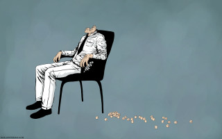 Man sitting chair head knees 2 - surrealistic free wallpaper