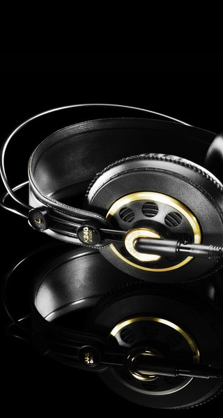 Headphones black background gold accents - new free wallpaper for mobile