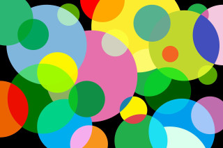 Colorful circles black background white 2 - triadic color scheme free wallpaper