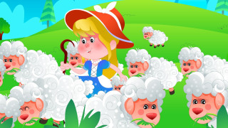 Cartoon girl surrounded sheep field - sheep free wallpaper