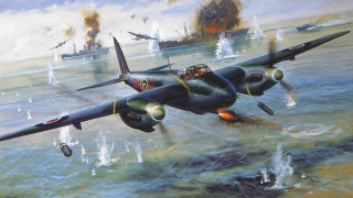 Plane flying water ships smoke - dave dorman free wallpaper