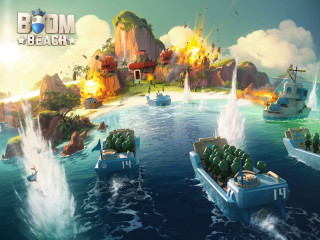 Boats people beach battleship explosion - them in front free wallpaper