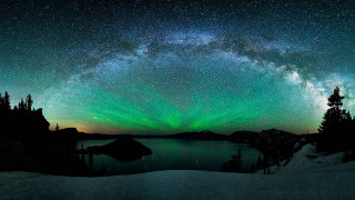 Green blue aurora lake mountains - aurora free wallpaper
