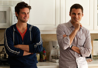 Two men kitchen microwave oven - promotional image free wallpaper