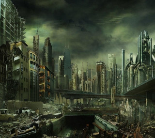 City bridge debris apocalyptic matte - free cyberpunk wallpaper for tablet