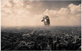 Large elephant flying city cloudy 5 - a large elephant free wallpaper