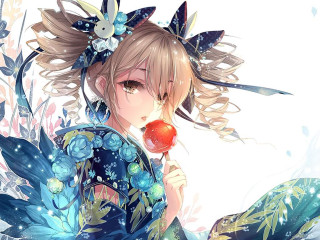 Woman blue dress apple flower - an apple free wallpaper