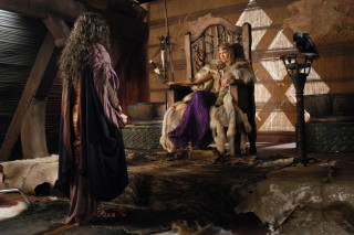 Woman purple dress man purple - a chair next free wallpaper