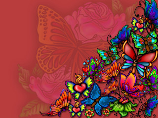 Colorful background butterflies flowers image - a red background behind free wallpaper