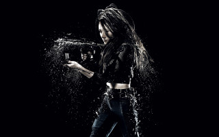 Woman holding gun water splash - neo free wallpaper