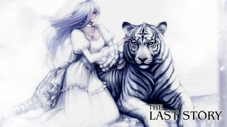 Woman white dress petting tiger - a white room free wallpaper