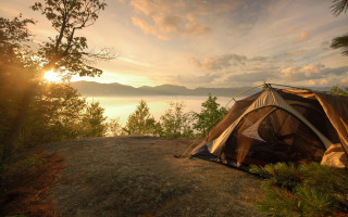 Tent rock lake sunset clouds - hudson river school free wallpaper