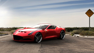 Red sports car parked road 3 - a red sports car free wallpaper