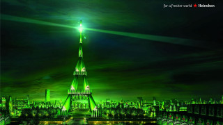 Green lit building night city - a green light free wallpaper