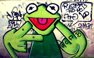 Graffiti green frog red nose - a green frog free wallpaper