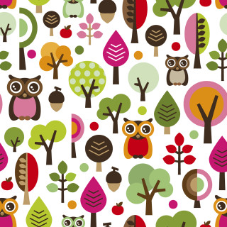 Colorful owl tree pattern white - forest free wallpaper