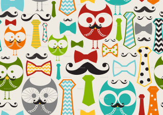 Colorful owls mustaches bowties pattern - a pattern free wallpaper for desktop