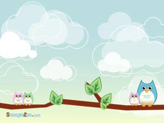 Three owls branch blue sky - white cloud free wallpaper for desktop
