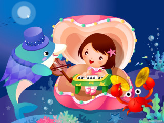 Little girl piano undersea fish - a little girl free wallpaper