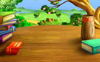 Cartoon tree books bag ground - new objectivity free wallpaper