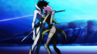 Anime characters hugging blue sky - a pink light free wallpaper