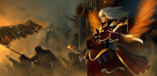 Woman red dress sword flag - warhammer free wallpaper