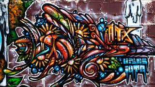 Graffiti wall fish building blue - a blue door free wallpaper