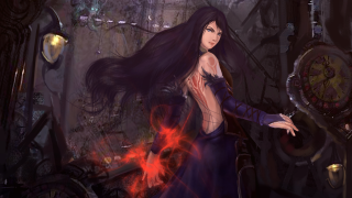 Woman dark dress room clock - the wall and a clock free wallpaper