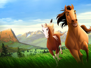 Horse running field mountains sky - don bluth free wallpaper