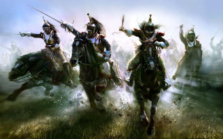 Men horses field swords riding - sword free wallpaper