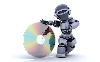 Robot holding cd pointing hand - a robot holding free wallpaper