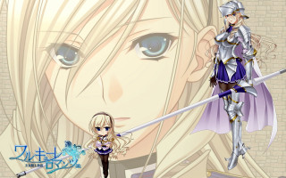 Anime character sword girl brick - her hand and a brick wall behind her free wallpaper