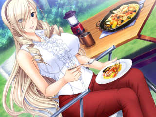 Woman sitting table plate food 2 - a plate of food in front free wallpaper