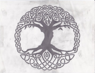 Tree knot leaves drawing roots - modern free wallpaper