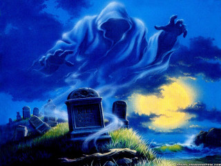 Ghost flying cemetery night full - a full moon in the sky above free wallpaper