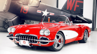 Red car fighter jet museum - car free wallpaper