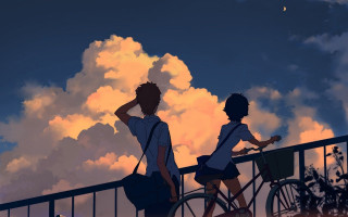 Two people bike looking sky - above them free wallpaper for desktop