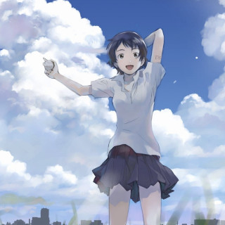 Girl short skirt arms up - color field free wallpaper for tablet