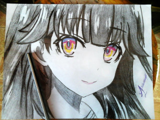 Girl long hair yellow eyes - a pen free wallpaper