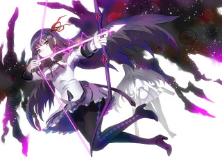 Woman wings sword purple hair - a purple tail free wallpaper