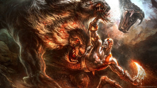 Man riding giant monster demon - his back in free wallpaper
