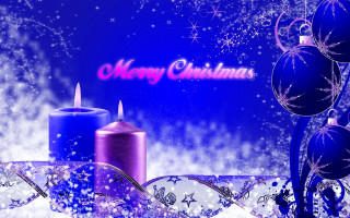 Blue christmas card candles ribbon - merry free wallpaper