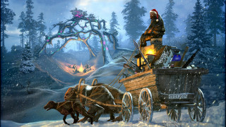 Snowy forest carriage fire aurora - carriage free wallpaper