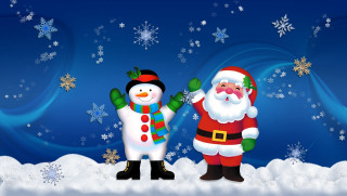 Snowmen couple standing snow snowflakes - free christmas wallpaper